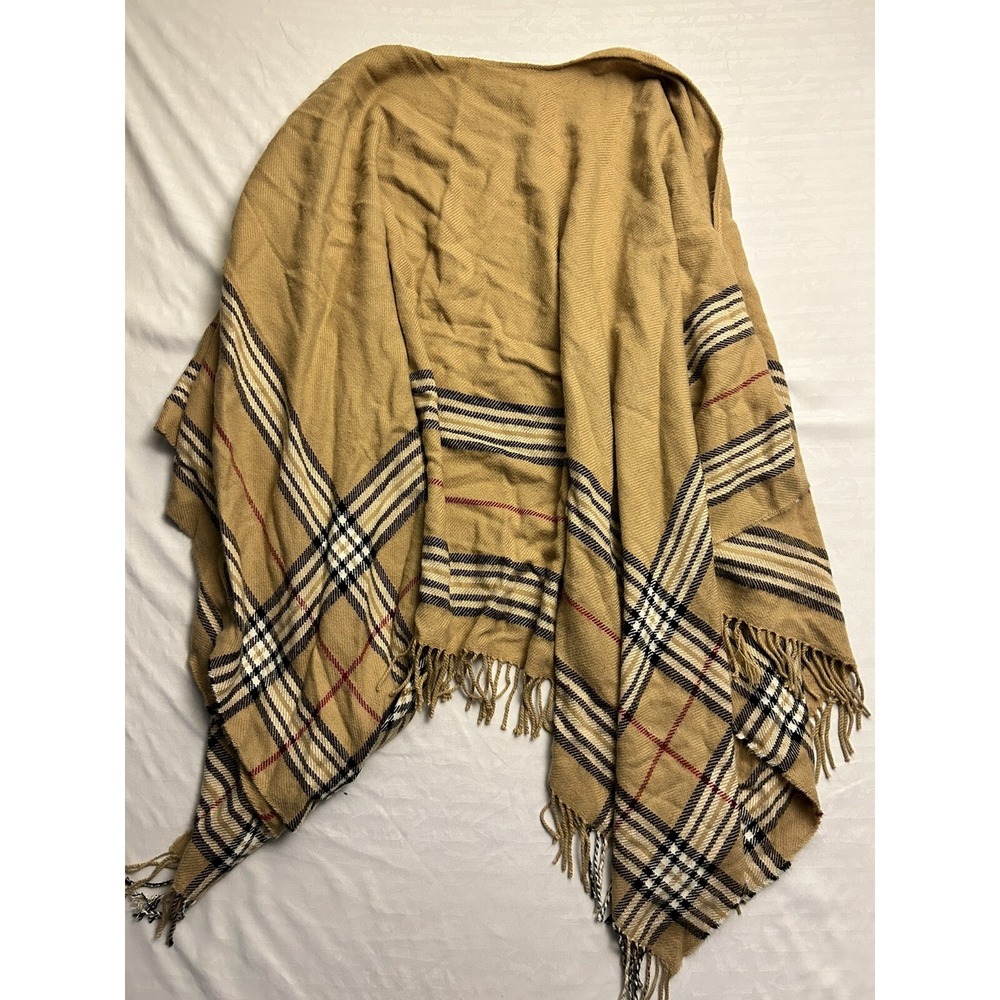 Lord & Taylor Women's Shawl Cover Brown Plaid Fall Autumn Poncho Scarf Wrap